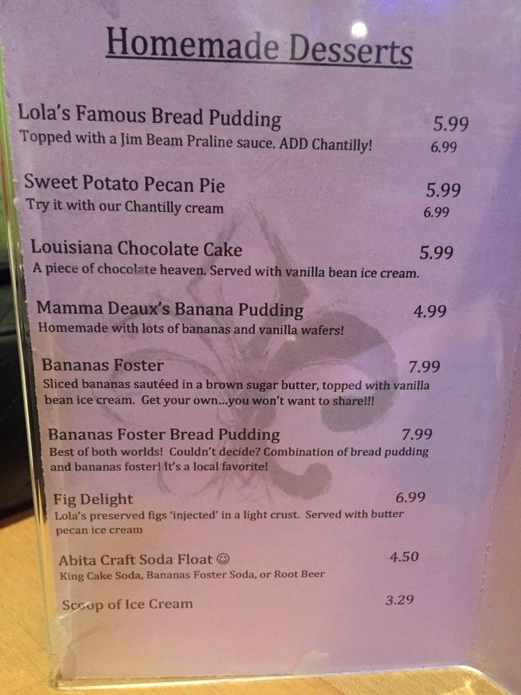 Menu at Lola's restaurant, Las Vegas, 241 W Charleston Blvd