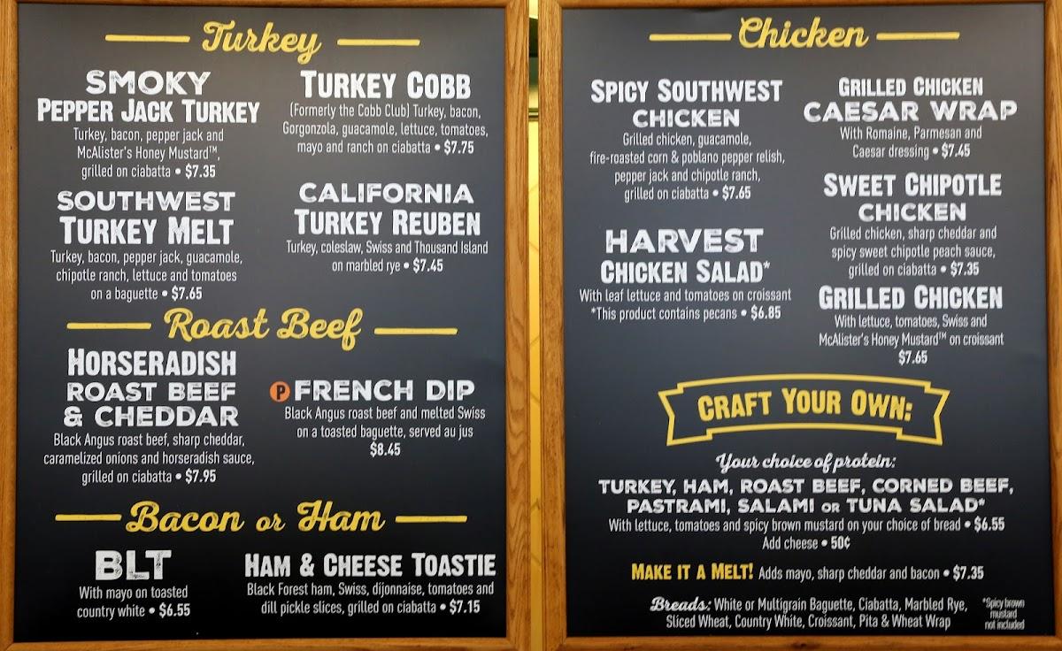Menu at McAlister's Deli restaurant, Winston-Salem