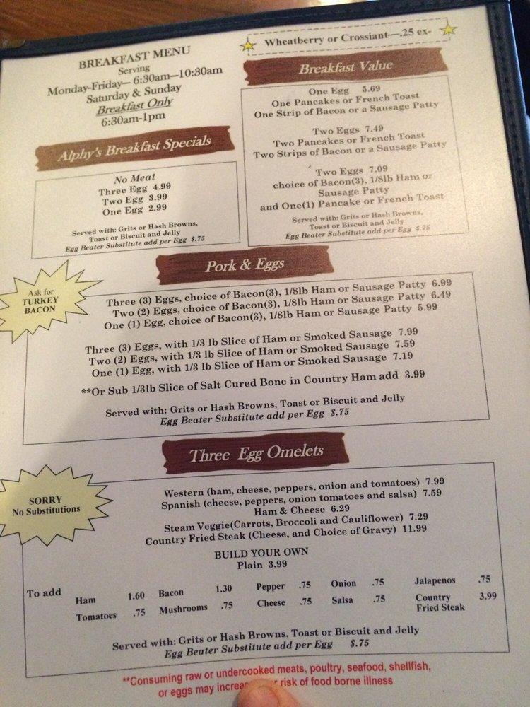 Menu at Alphy's Catfish House restaurant, Navarre