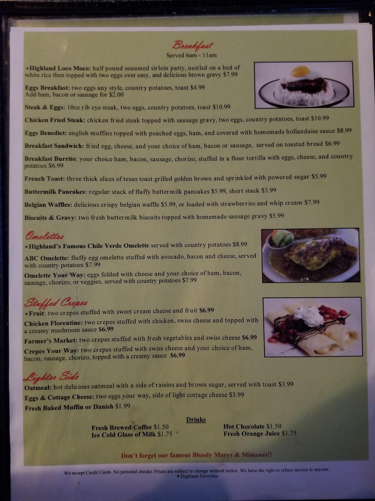 Menu at Highland Pizza & Pub, Bakersfield