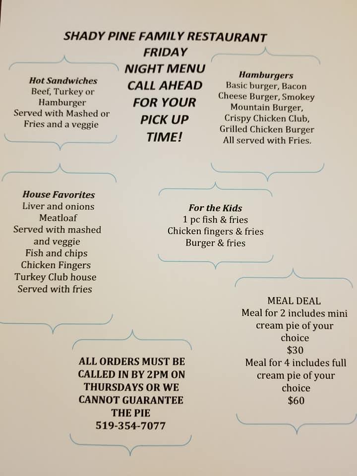Menu at Shady Pine Family Restaurant, ChathamKent