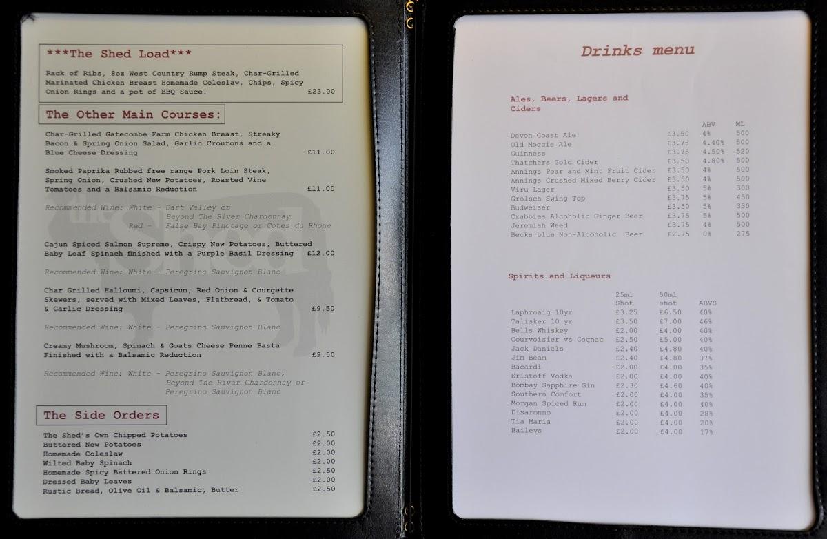 Menu at The Shed Steakhouse & Grill, Seaton
