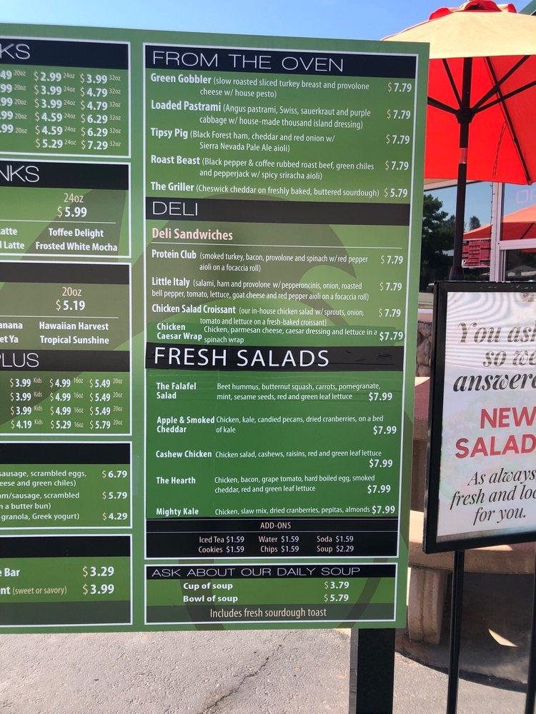 Menu at From the Hearth Express cafe, Shasta Lake