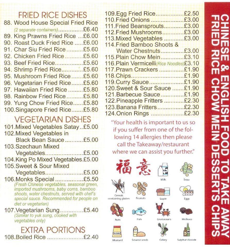 Menu at Wood House fast food, Walsall