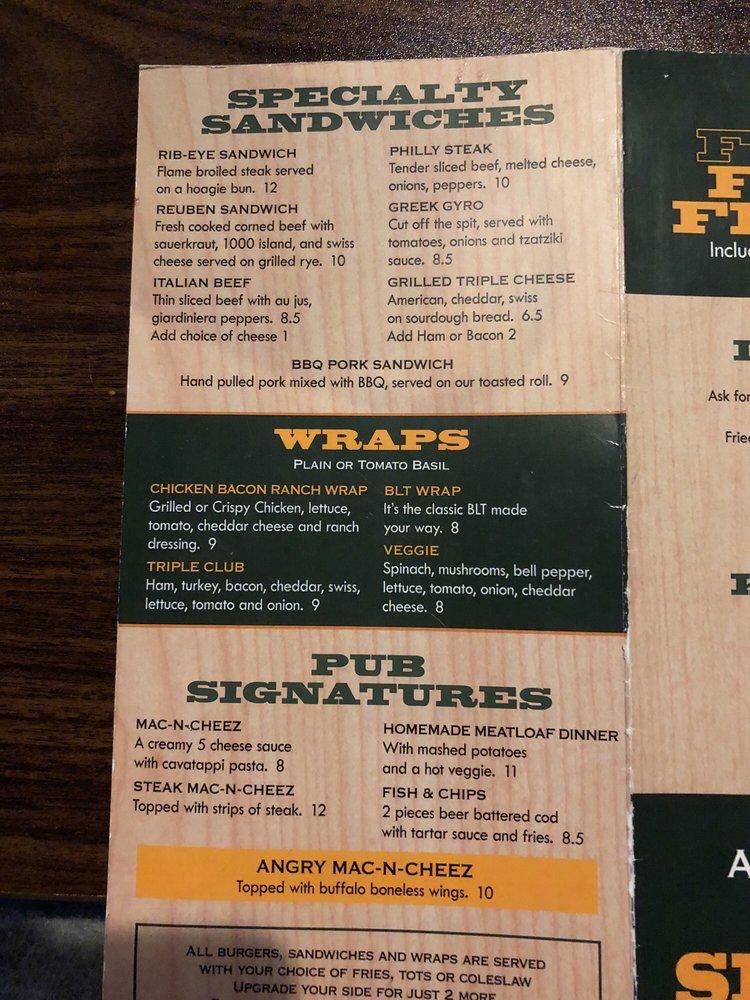 Menu at Angry Brothers Pub, Mount Pleasant