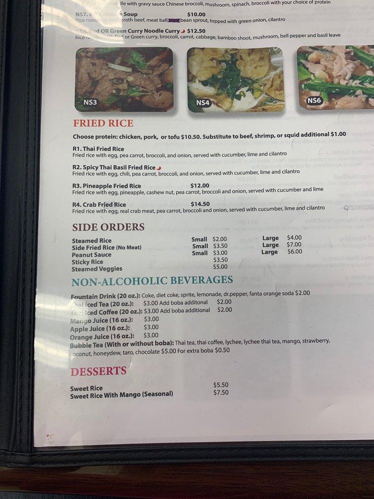 Carta de Hong Thai Restaurant, Salem