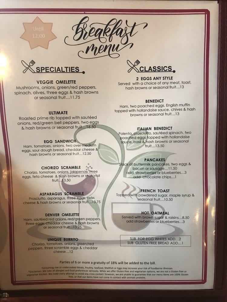 Menu at The unique cafe and wine, Seattle