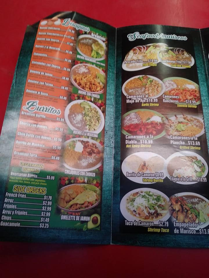 Menu at El Sabroso restaurant, Buttonwillow
