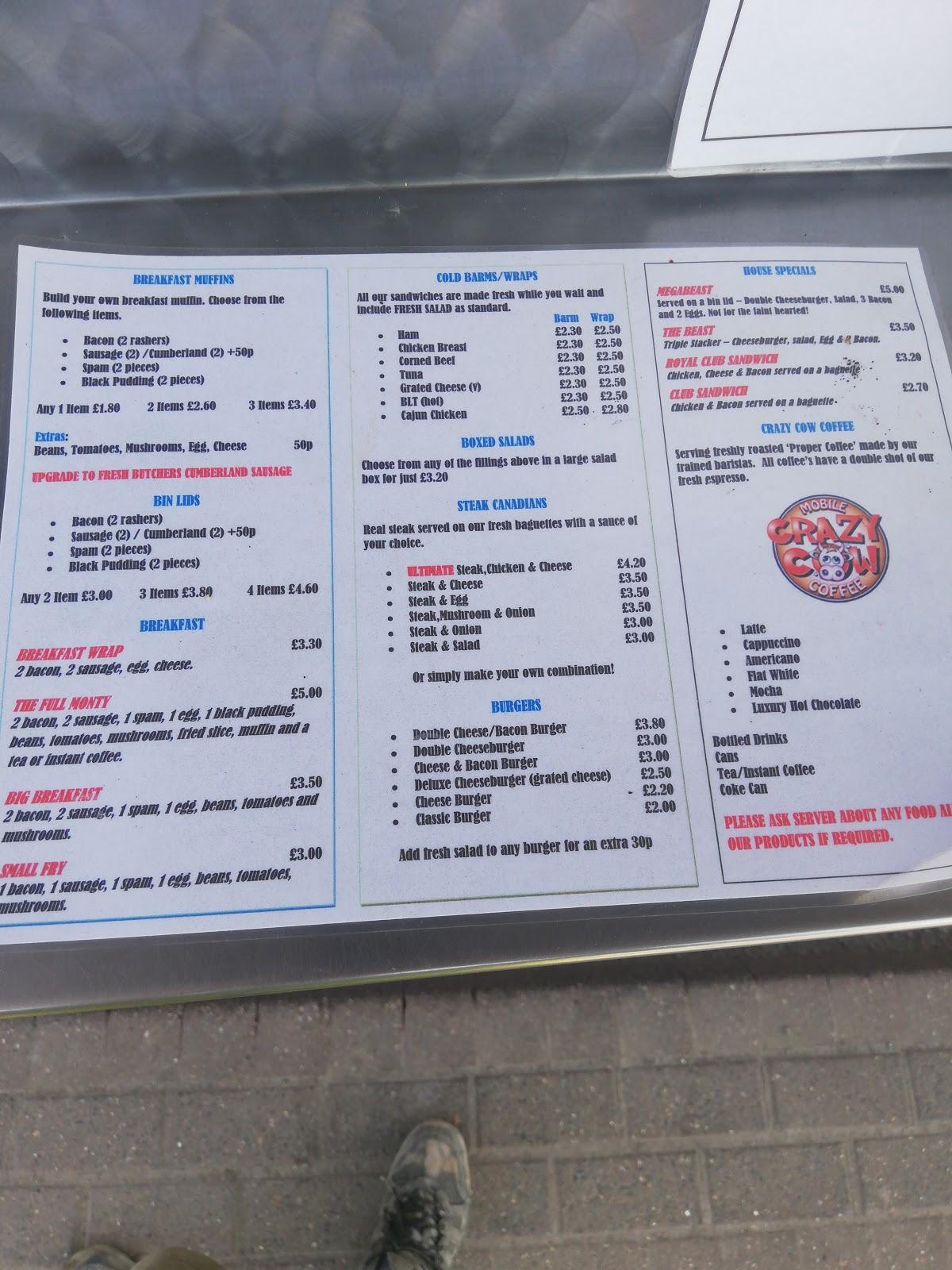 Menu at Snack Attack restaurant, Oldham, The Causeway