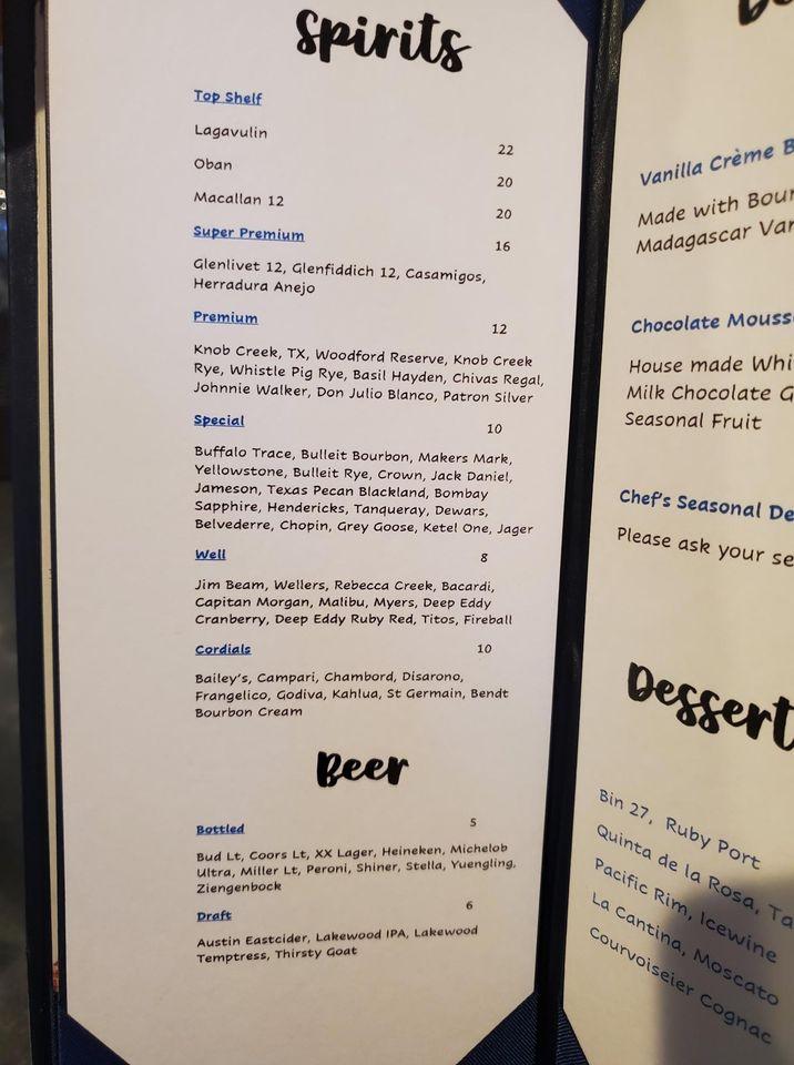 Menu at Winslow's Wine Cafe, Fort Worth