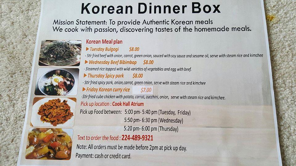 Menu at Korean Dinner Box restaurant, Evanston