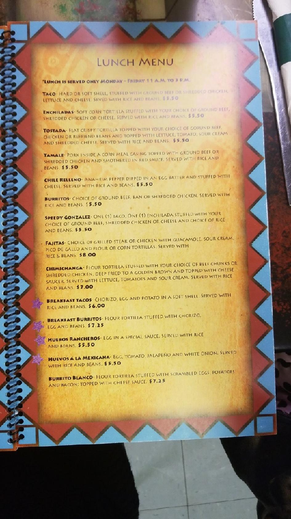 Menu at El Vago Mexican Restaurant, Corydon