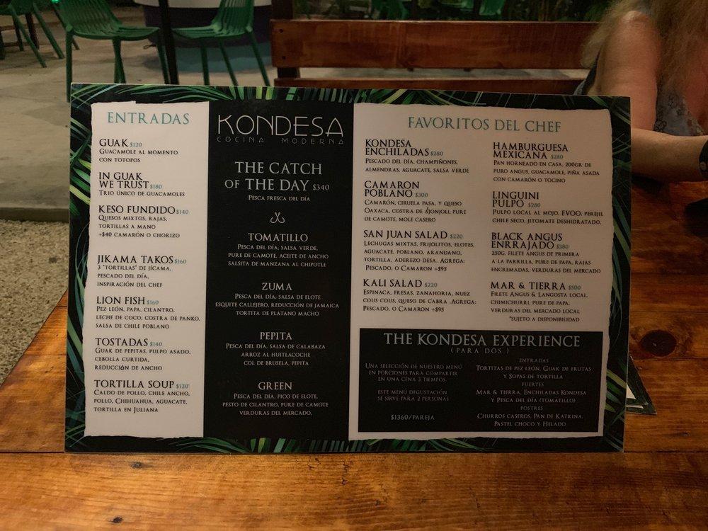 Carta de Kondesa Restaurante, Cozumel