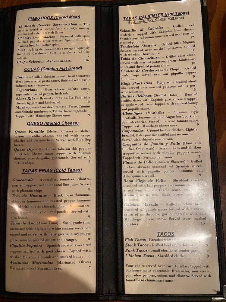 Menu at Mojito Tapas Restaurant, Louisville