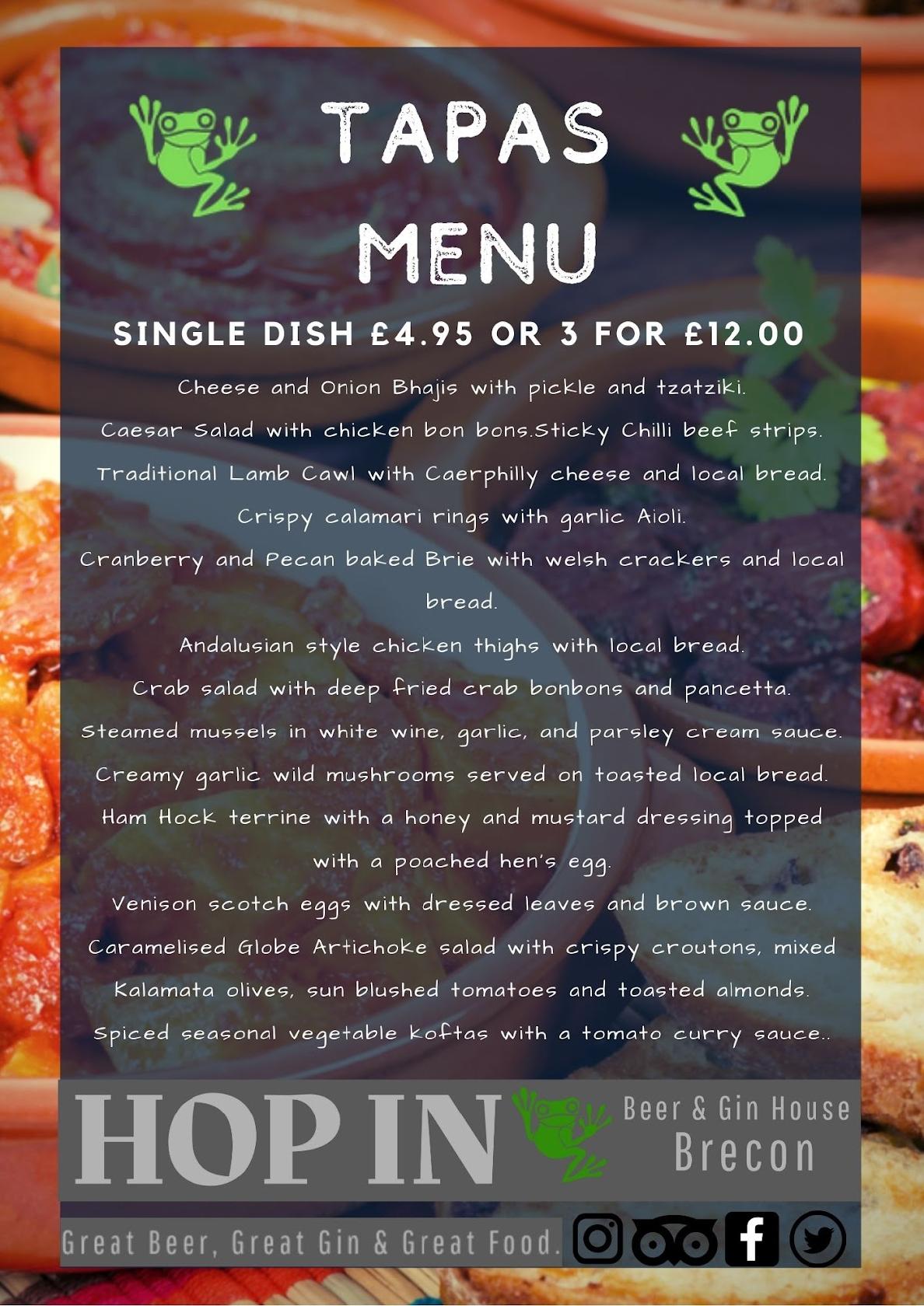 Menu at Hop In And and Gin pub & bar, Brecon