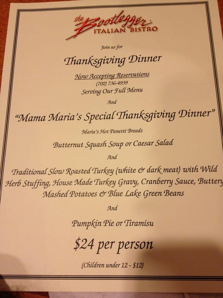 Menu at The Bootlegger Italian Bistro restaurant, Las Vegas