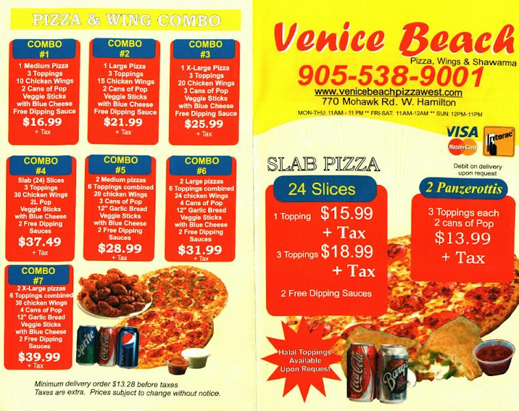Menu at Venice Beach Pizza, Wings & Shawarma pizzeria, Hamilton