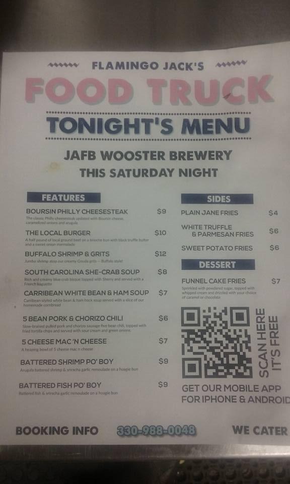 Menu at Flamingo Jack's Food Truck restaurant, Wooster