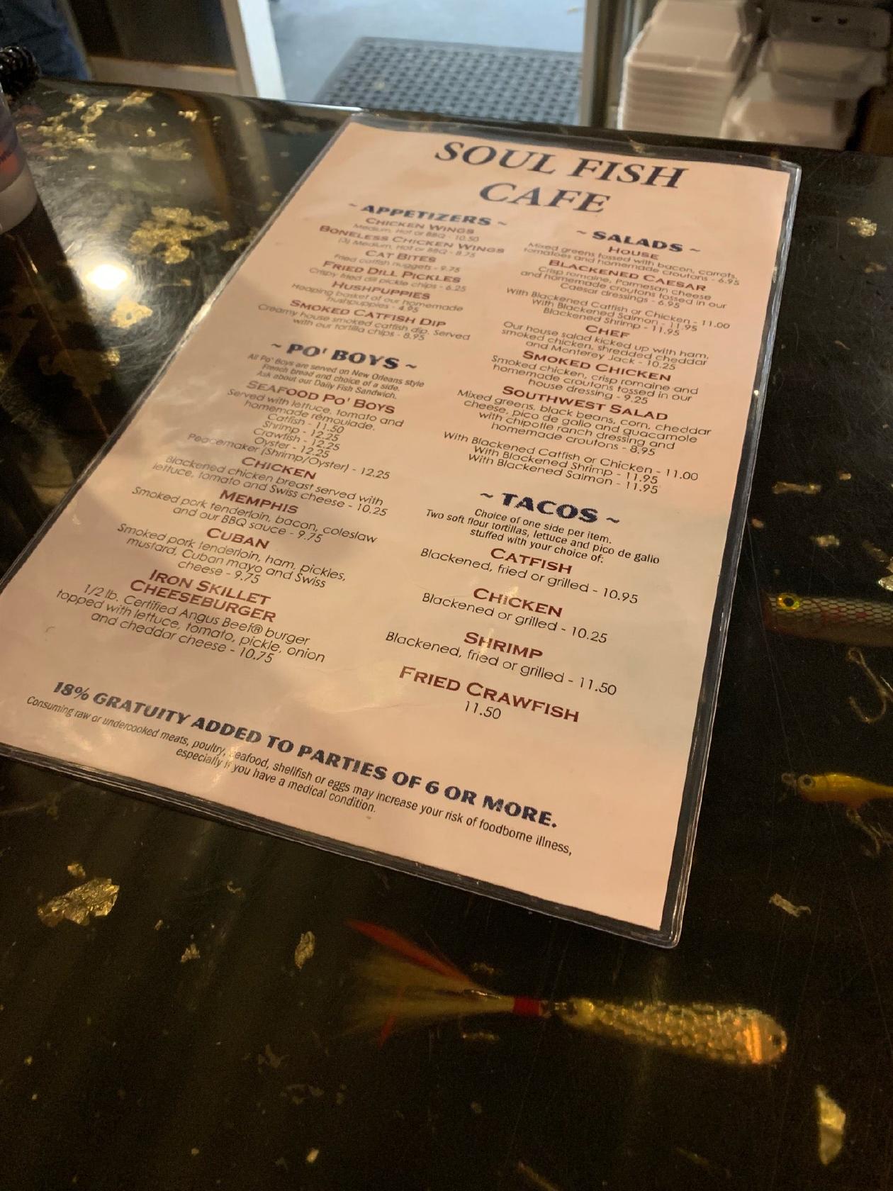 Menu at Soul Fish Cafe, Memphis, 862 Cooper St