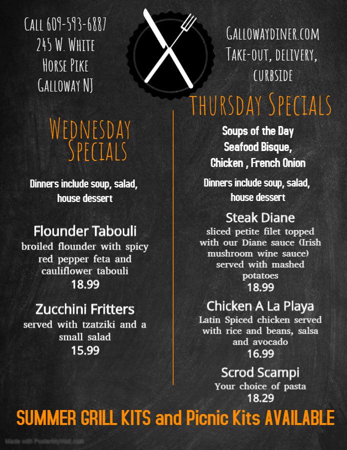 Menu at Galloway Casual Dining restaurant, Galloway, 245 W White Horse Pike