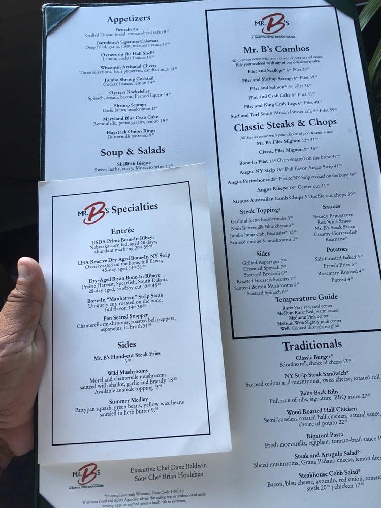 Menu At Mr. B's - A Bartolotta Steakhouse - Brookfield, Brookfield, W ...