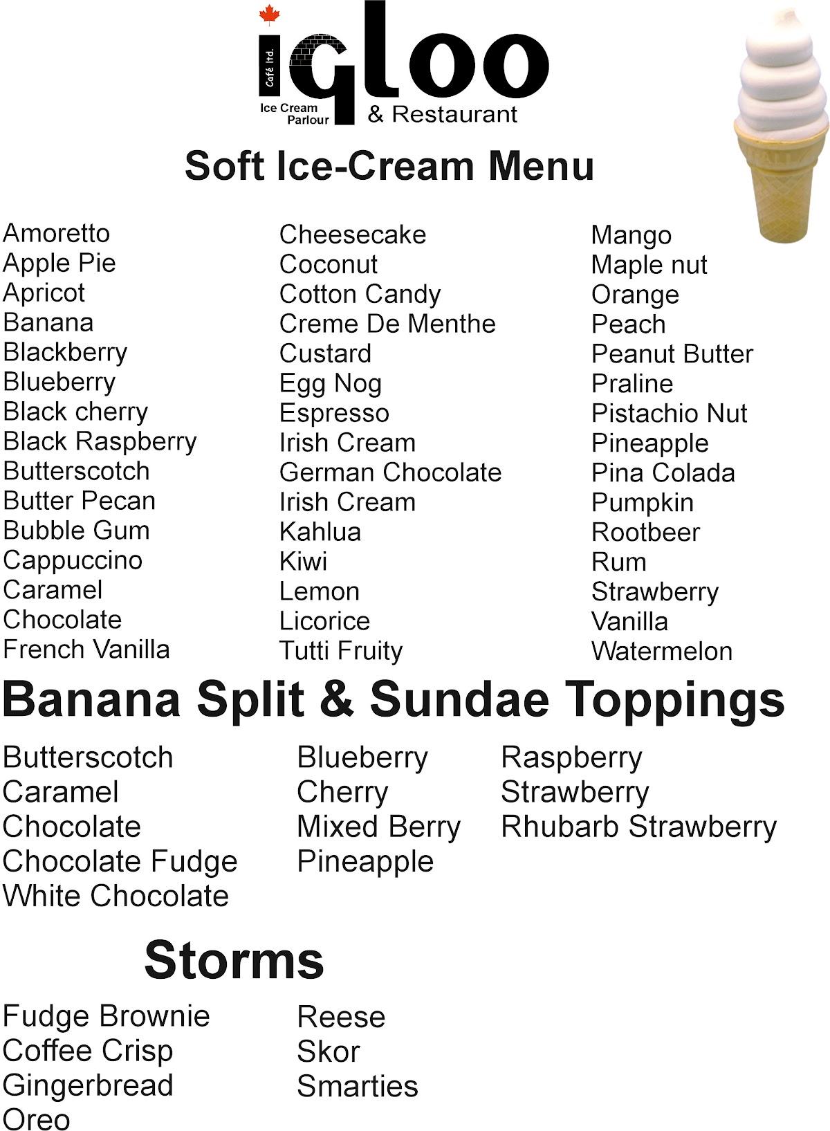 Menu at Igloo Restaurant, Fort MacLeod
