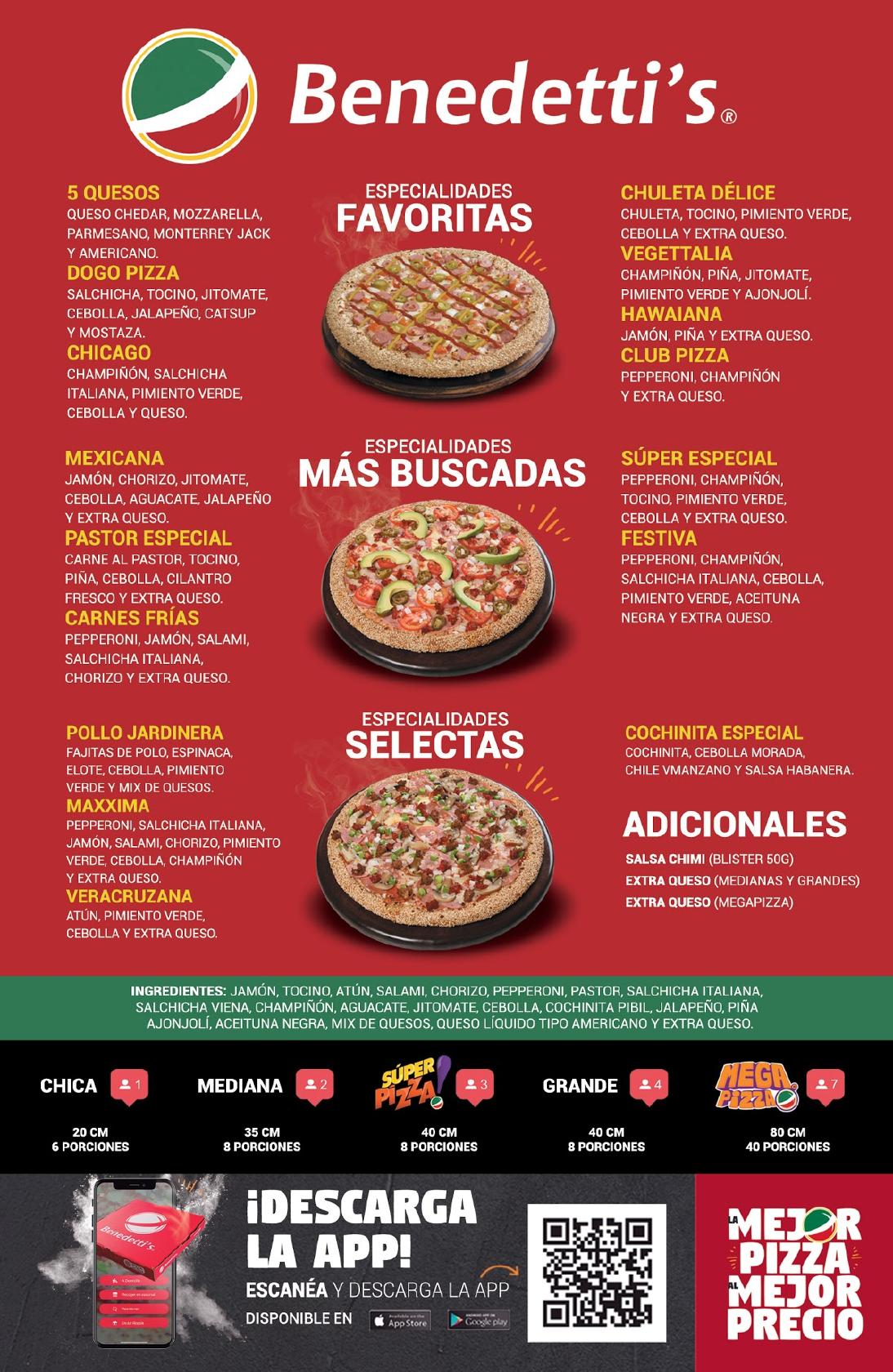Menu at Benedetti's Pizza Altozano pizzeria, Morelia