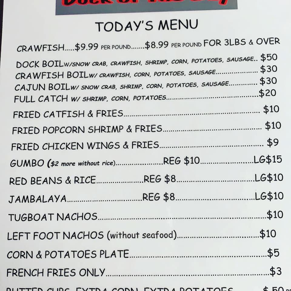 dock of the bay menu