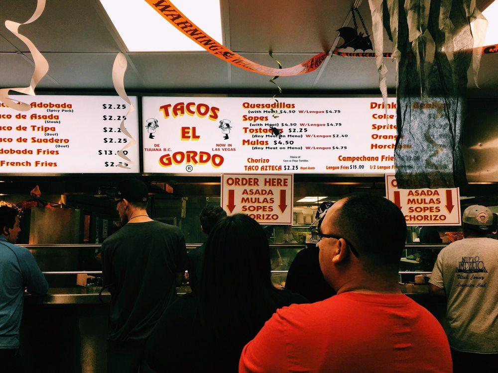 Carta del restaurante Tacos El Gordo, Las Vegas, E Charleston Blvd