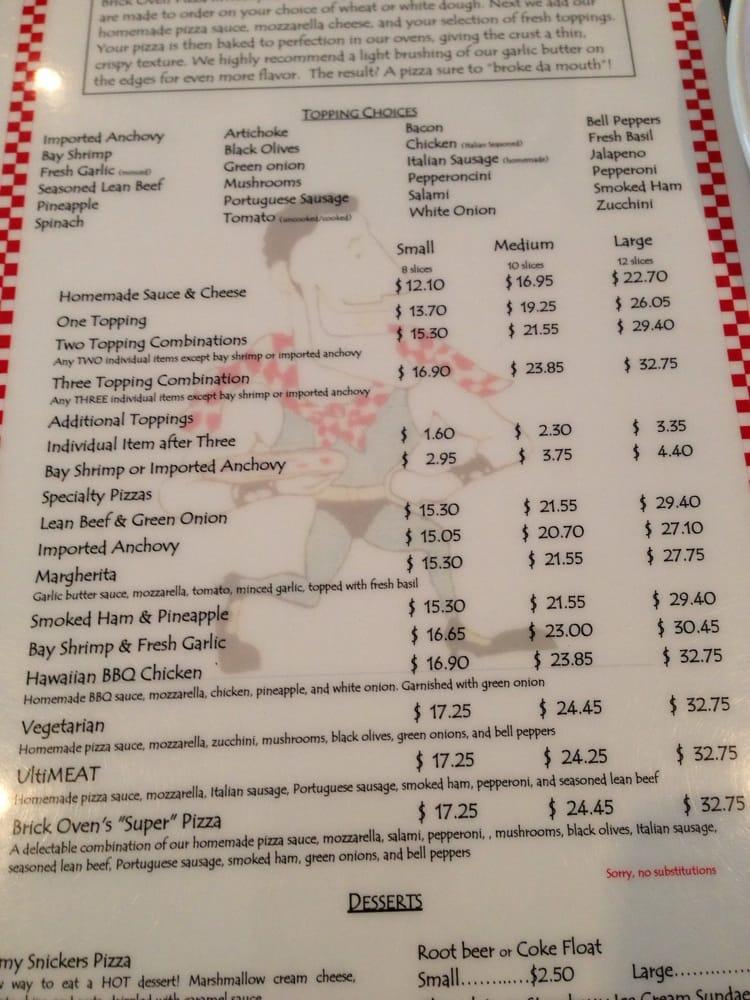 Menu at Brick Oven Pizza pub & bar, Kaneohe