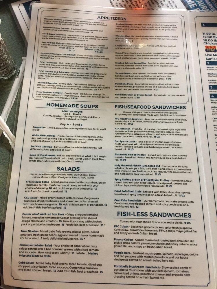 Menu at Flagler Fish Company restaurant, Flagler Beach