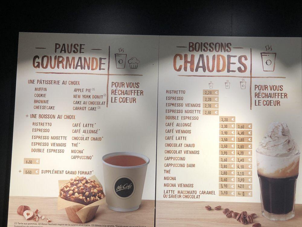 Menu at McDonald's 2A fast food, RoissyenFrance, Aéroport Roissy