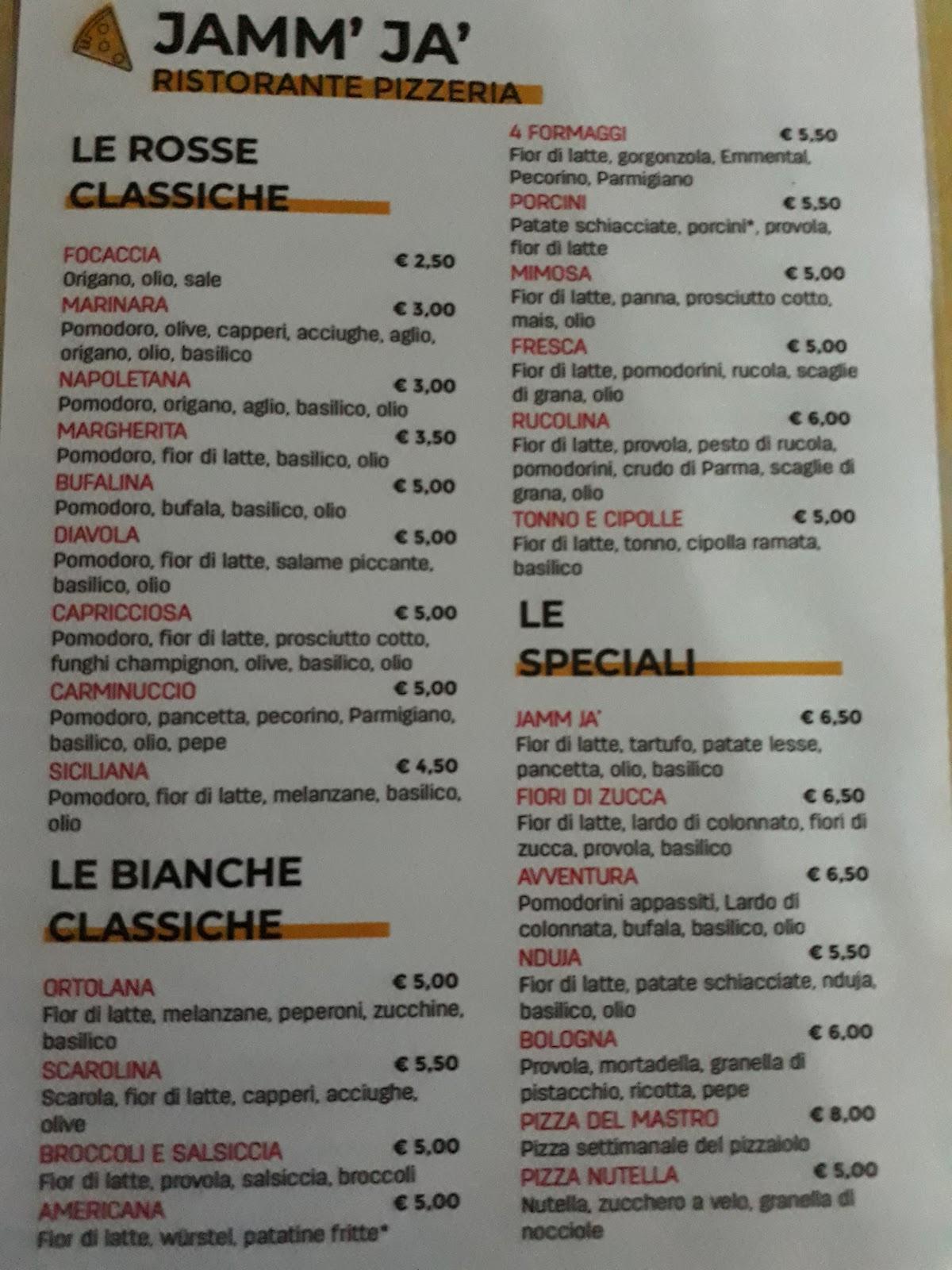 Menu da Ristorante Pizzeria Jamm' Ja, Baronissi
