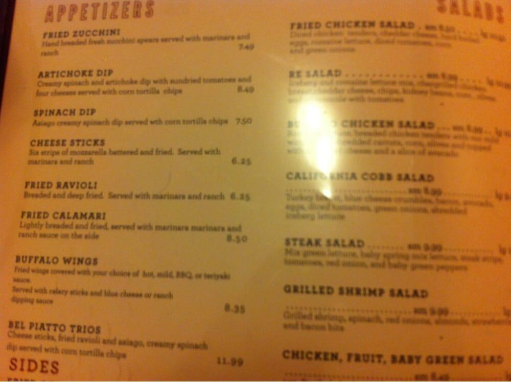 Menu at Bel Piatto restaurant, Kosciusko, Veterans Memorial Dr