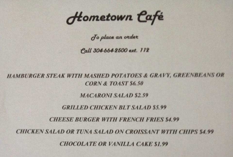 Menu at Larry Joe Harless Community Center cafe, Gilbert