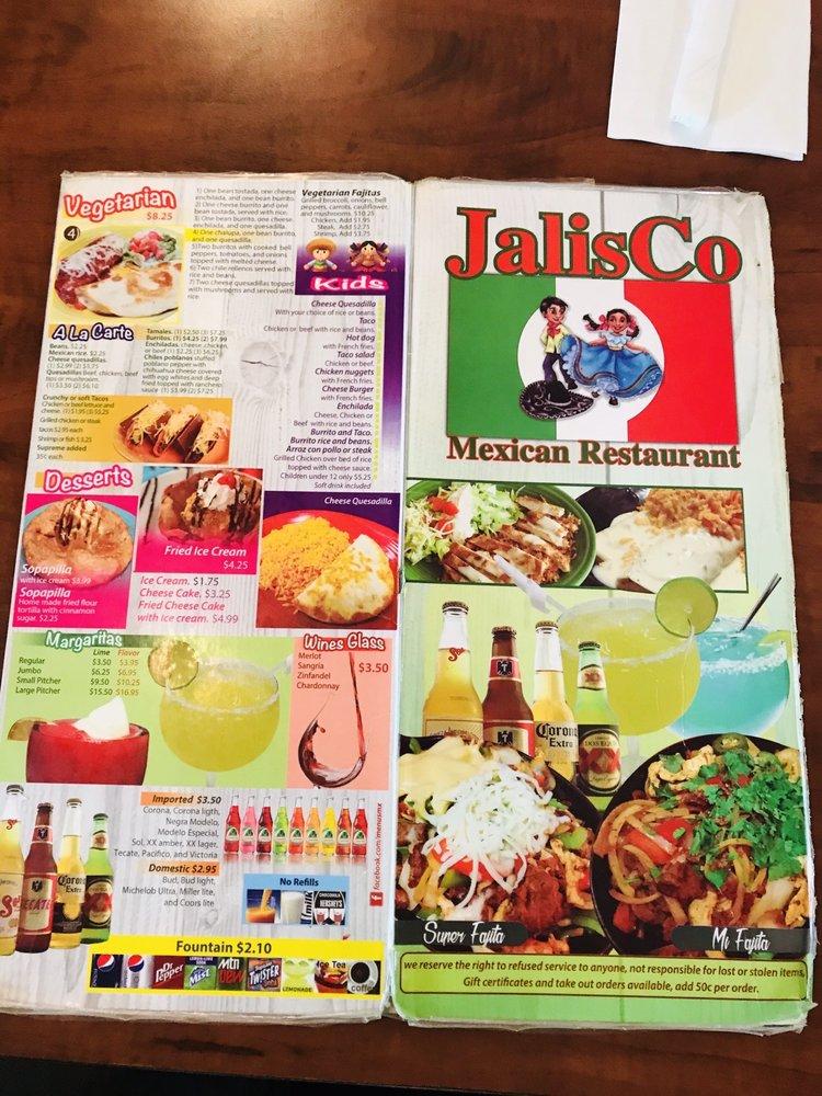Menu at Jalisco Mexican Restaurant, Fulton