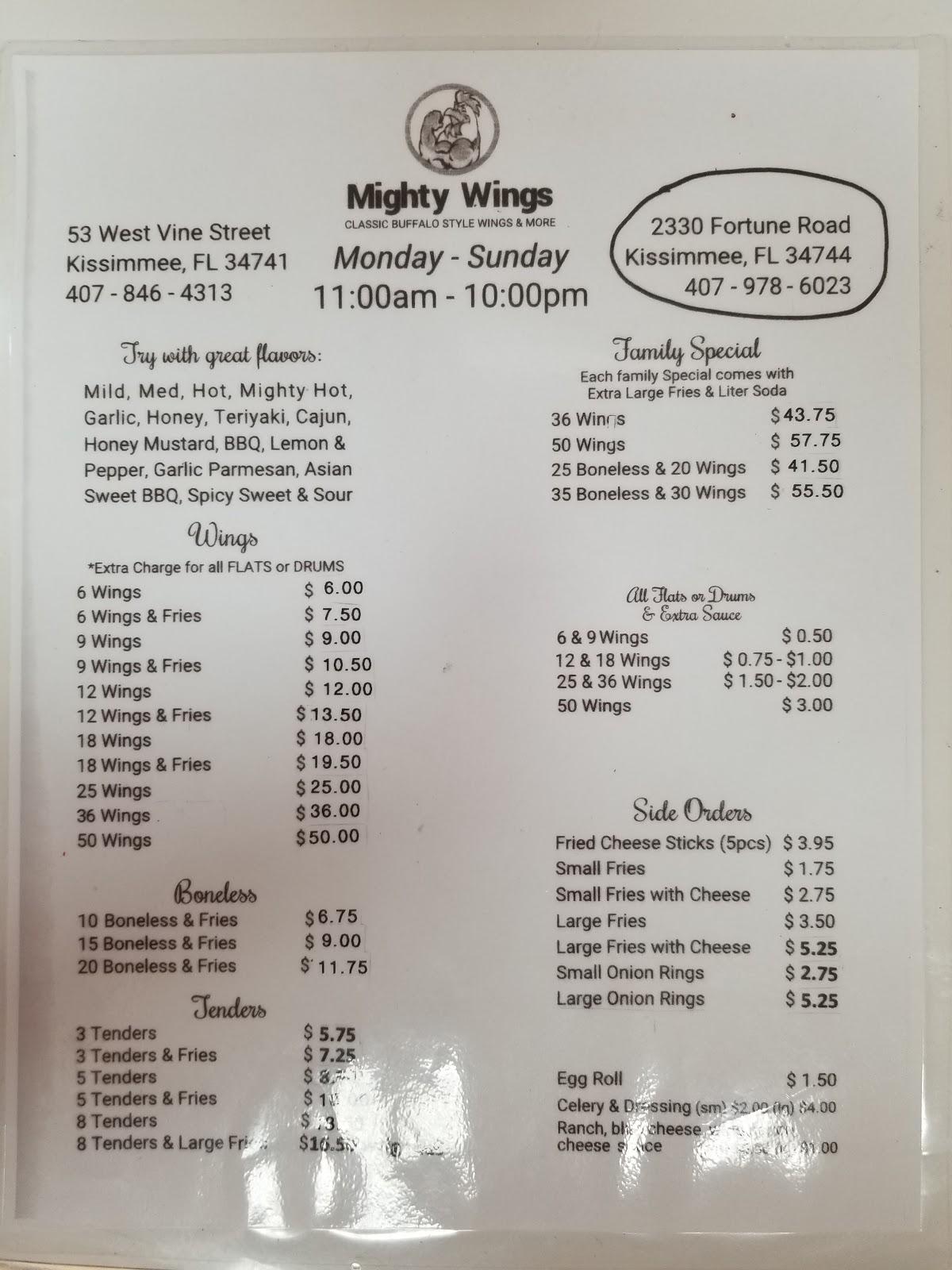 Carta del restaurante Mighty Wings, Kissimmee, Fortune Rd