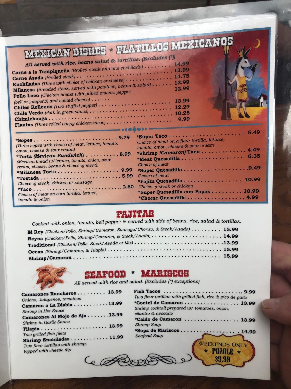 Menu at El Rey Burritos restaurant, West Des Moines, Grand Ave