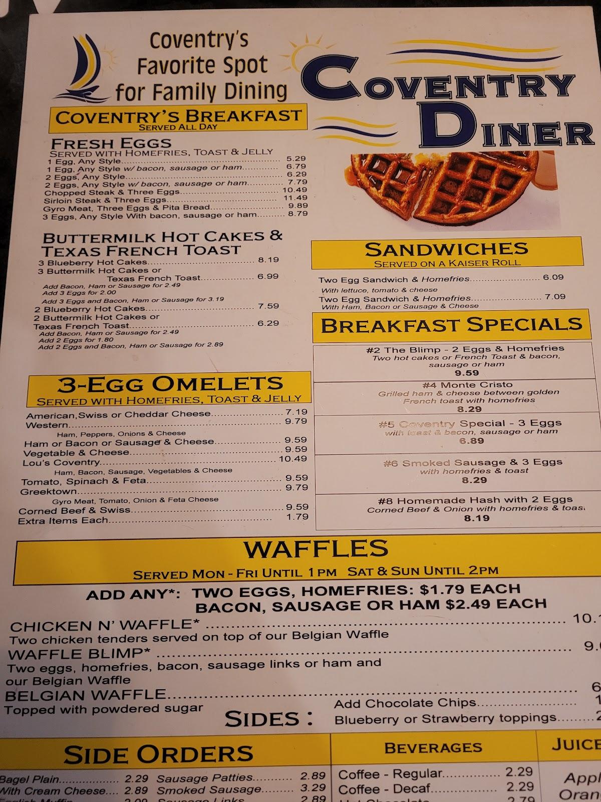 Menu at Coventry Diner restaurant, Akron