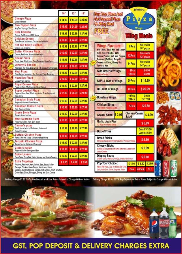 Johnny's deals pizza menu