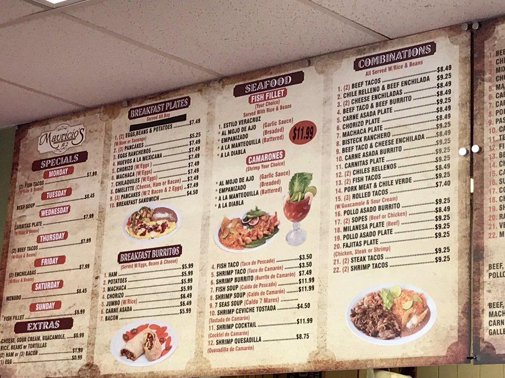 Menu at Mauricio's restaurant, San Diego, Kearny Villa Rd 115