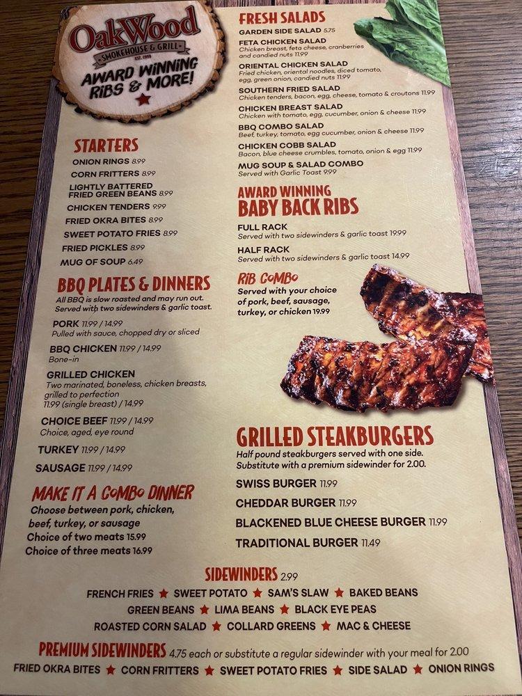 Menu at Oakwood Smokehouse & Grill BBQ, Clermont