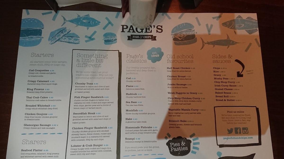 Menu at Page's Fish & Chips fast food, Cwmbran