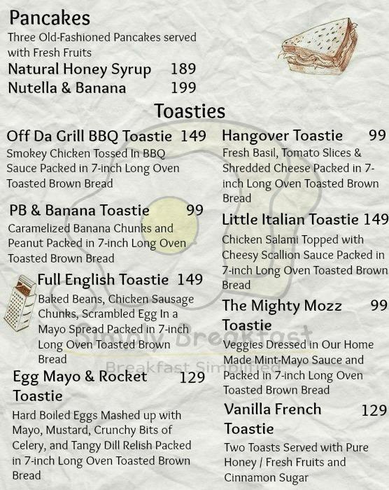 Menu at Simply Breakfast, Coimbatore, Palakad main road