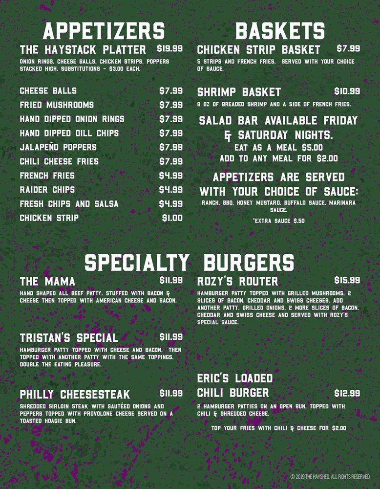 Menu at The Hay Shed restaurant, Gayville