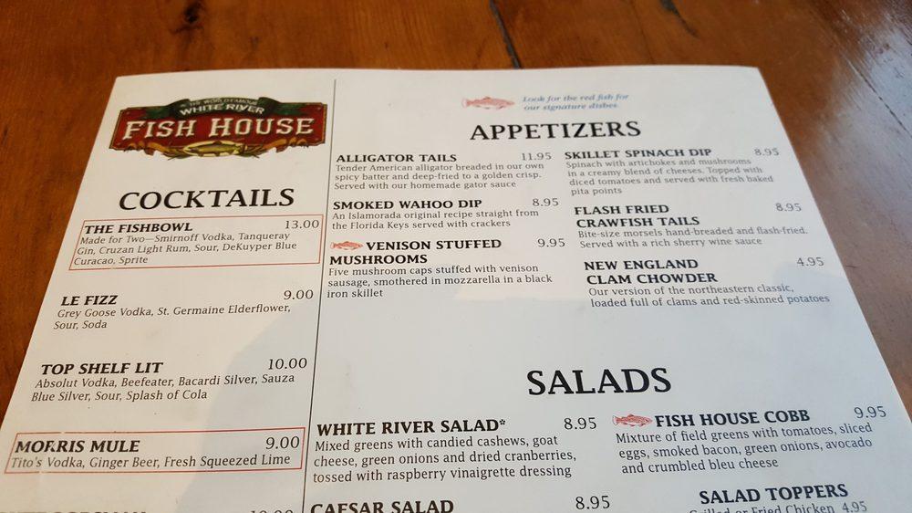 Menu at White River Fish House restaurant, Branson