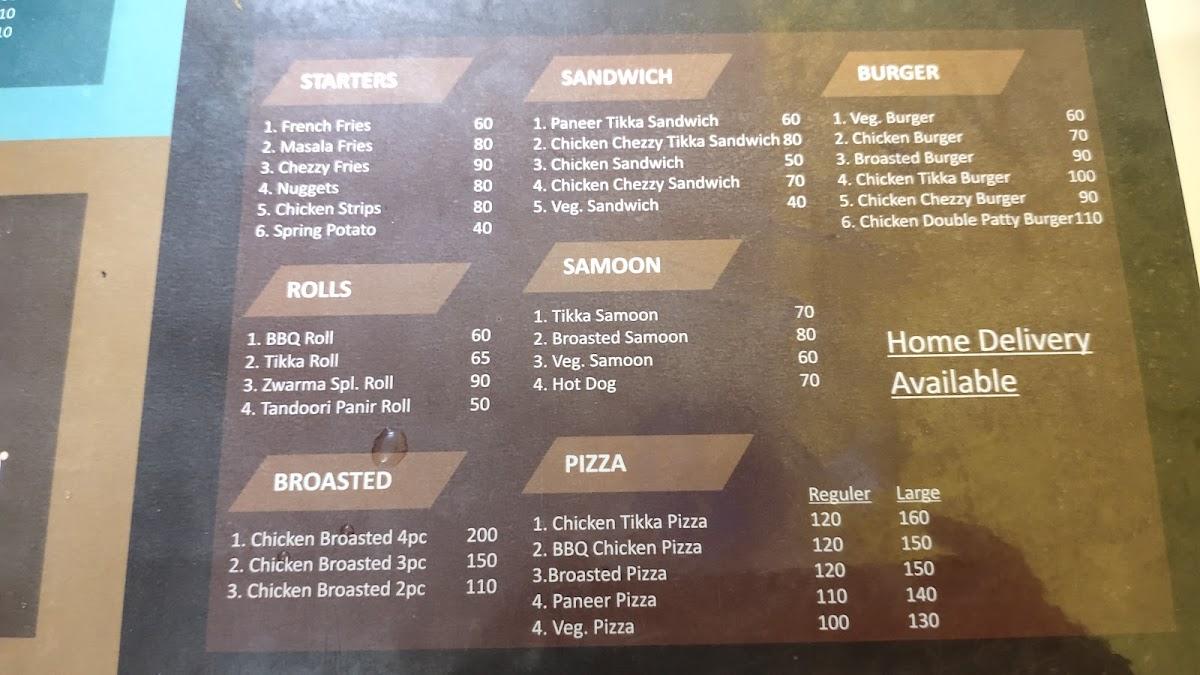 Menu at Zwarma, Bhatkal