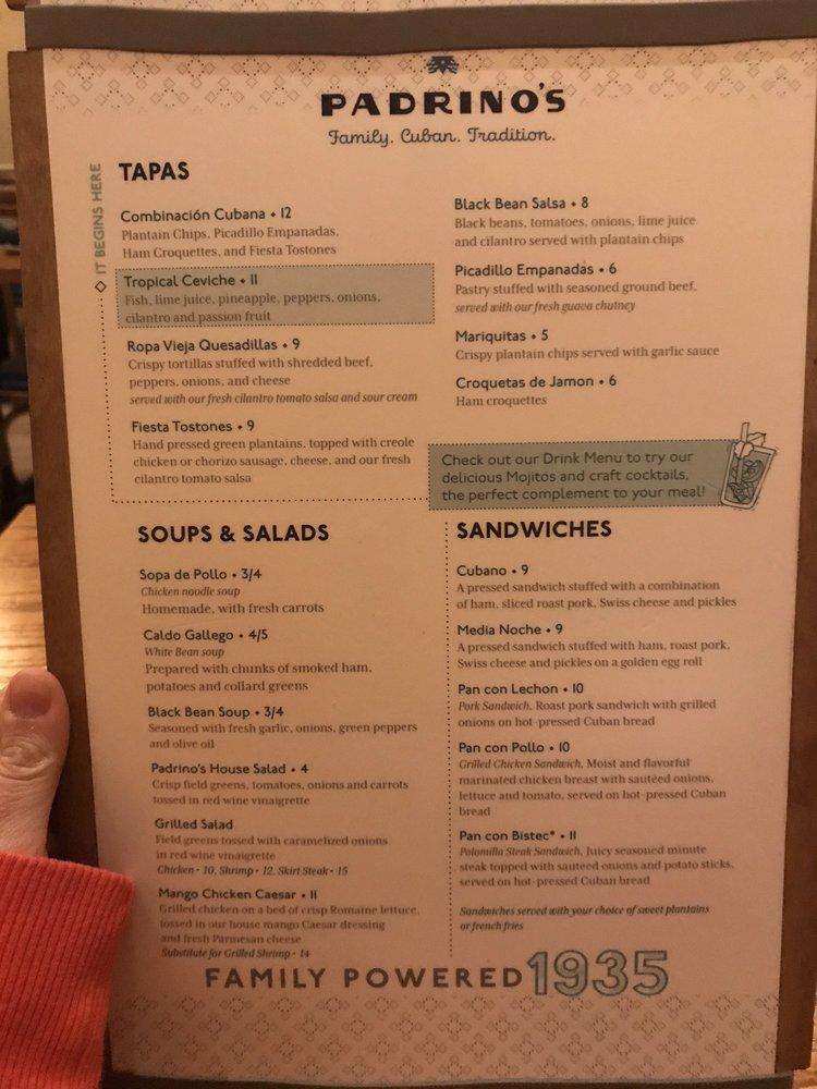 Carta de Padrino’s Cuban Restaurant, Dania Beach