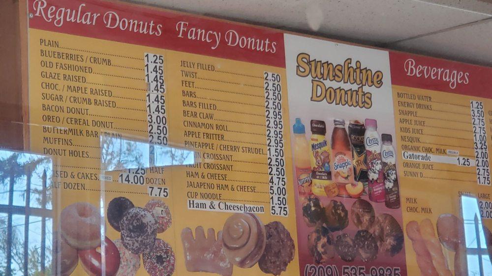 Menu at Sunshine Donut Co restaurant, Patterson