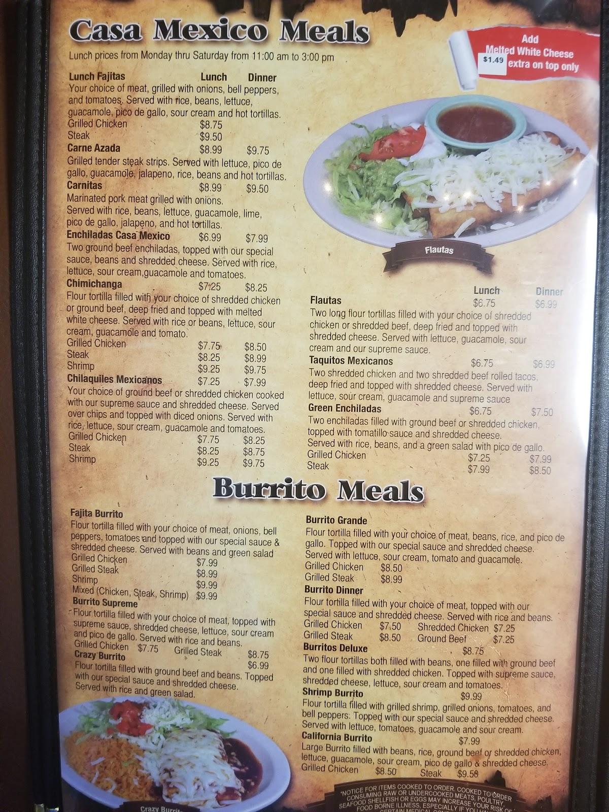 Menu at Casa Mexico Restaurant LLC, Byron